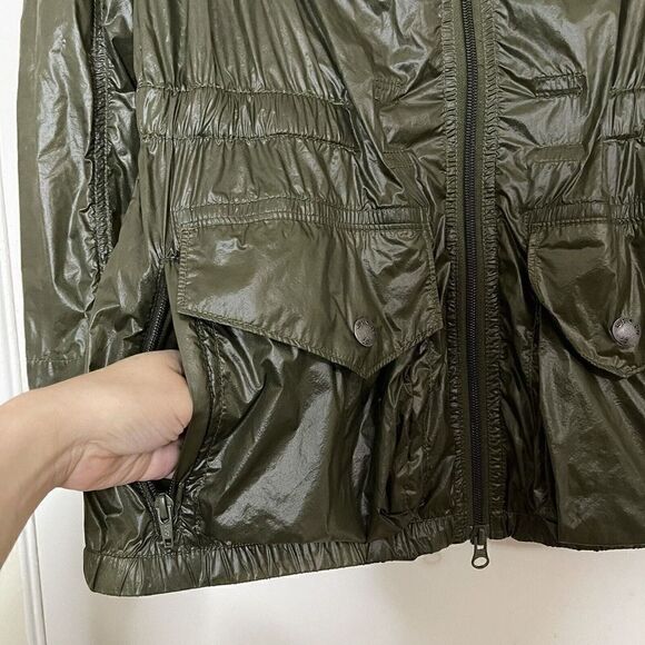 AGNES B. Dark Green Full zip Lightweight utility windbreaker hooded jacket SZ 1 - Picture 3 of 9